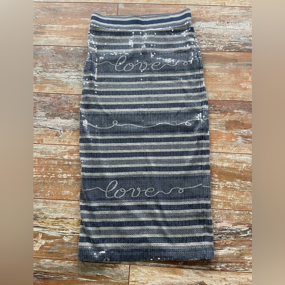 Le Superbe Striped Blue & Gray Sequin Love Skirt
